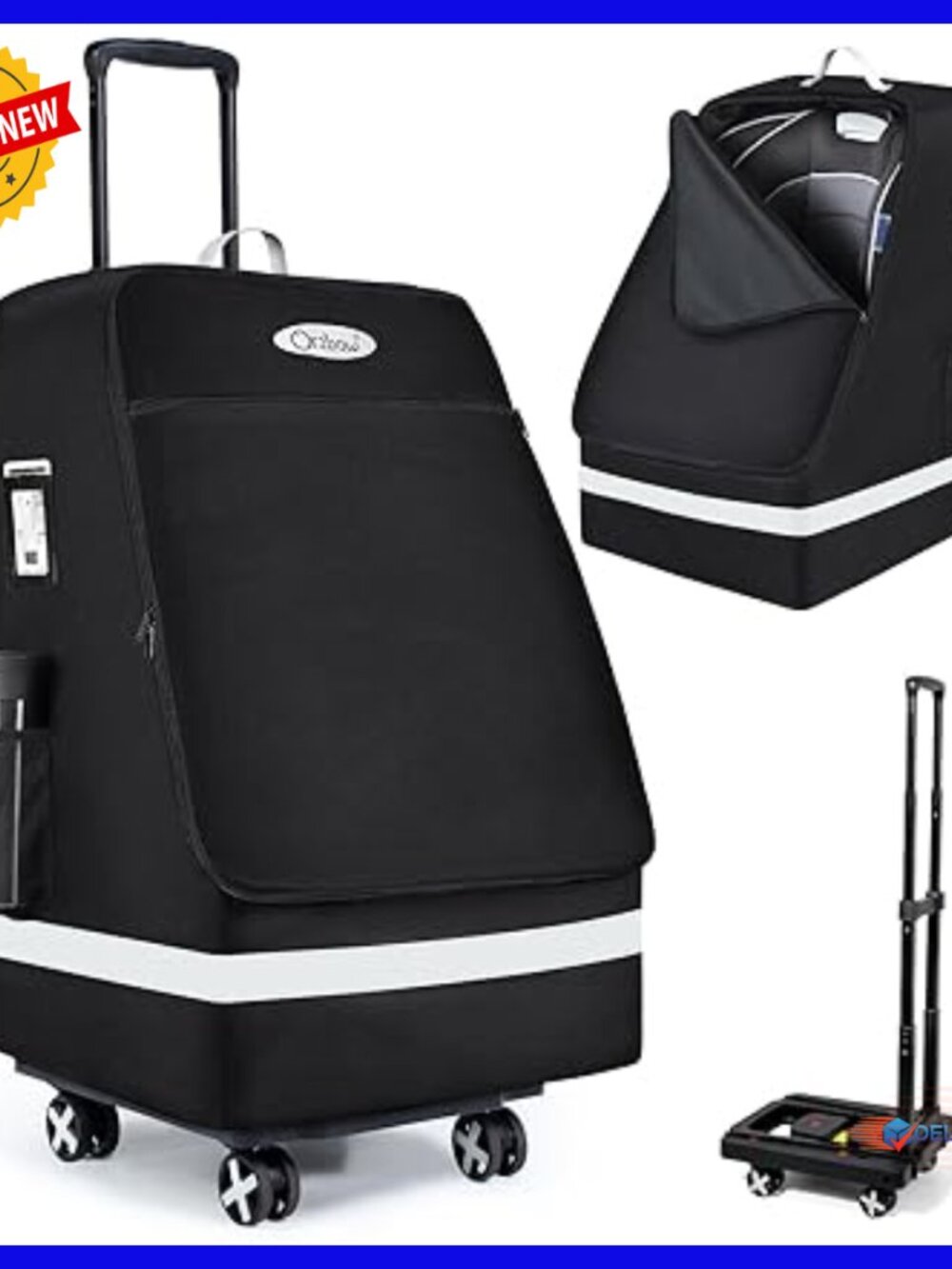 Folding Car Seat Travel Bag & Cart with 4 Wheels, Padded Gate Check Bag